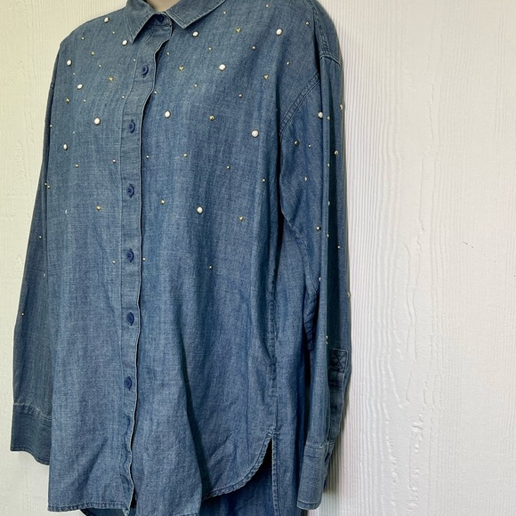 Karl Lagerfeld - Paris Imitation Pearl Button Down Oversized Blouse Size XS - Picture 5 of 9